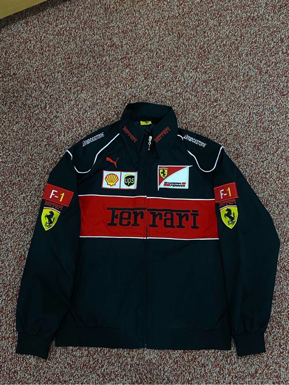Ferrari Black & Red Racing Patch Bomber Jacket